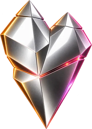 Core Heart, a chrome crystal heart glowing red and pink